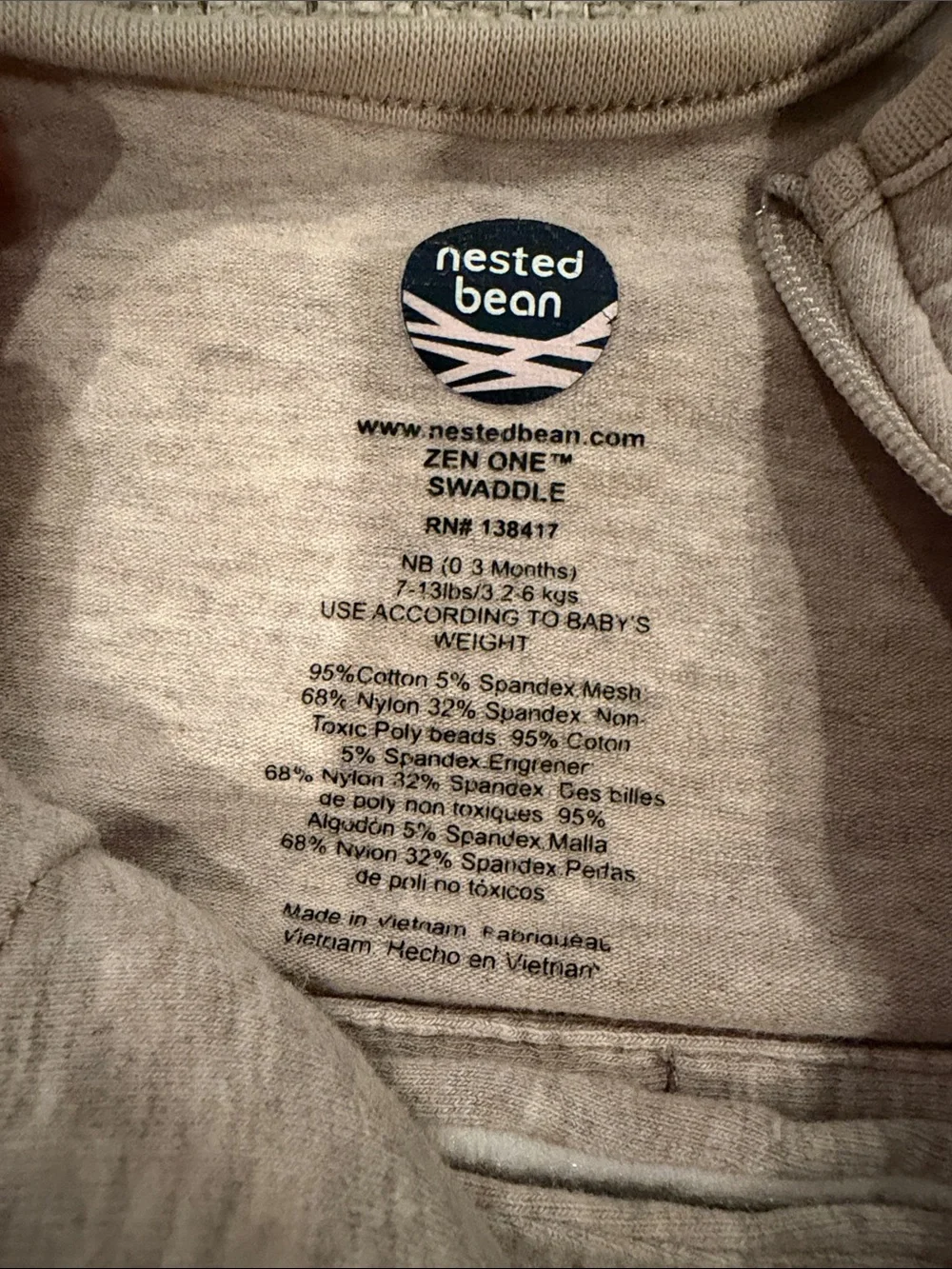 Nested Bean Neutral Beige Zen One Swaddle Sleep Sack with Chick Motif